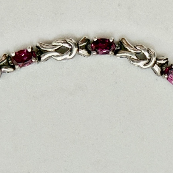 red faceted garnet sterling silver link bracelet vintage signed - Picture 4 of 10